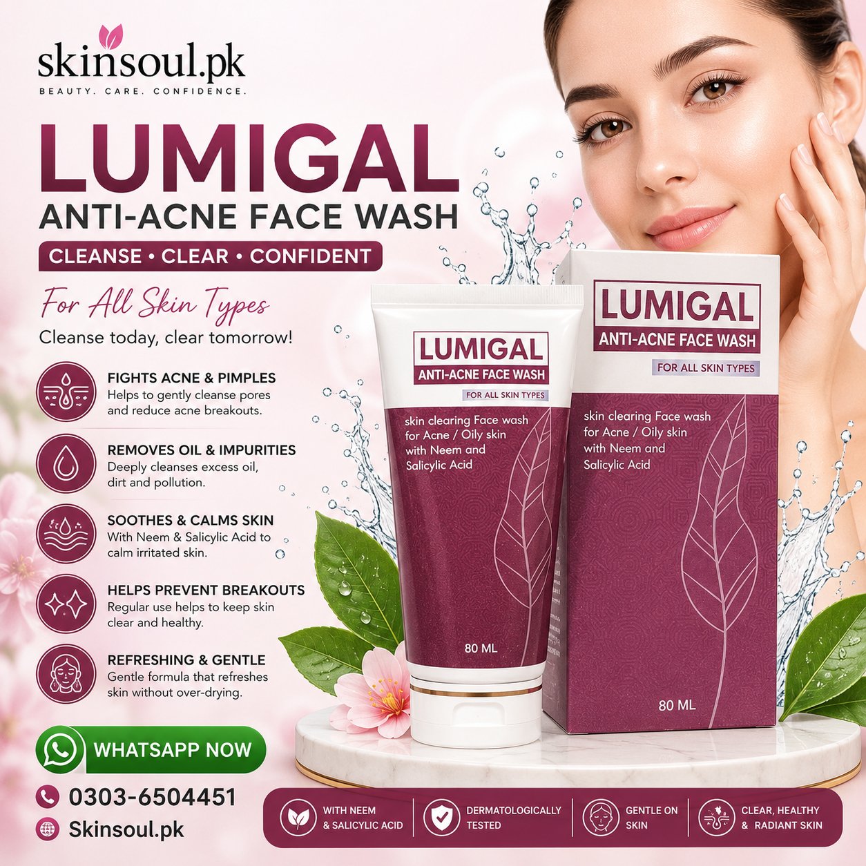 Lumigal Anti-Acne Face Wash 80ml – Deep Cleansing Face Wash for Oily & Acne-Prone Skin