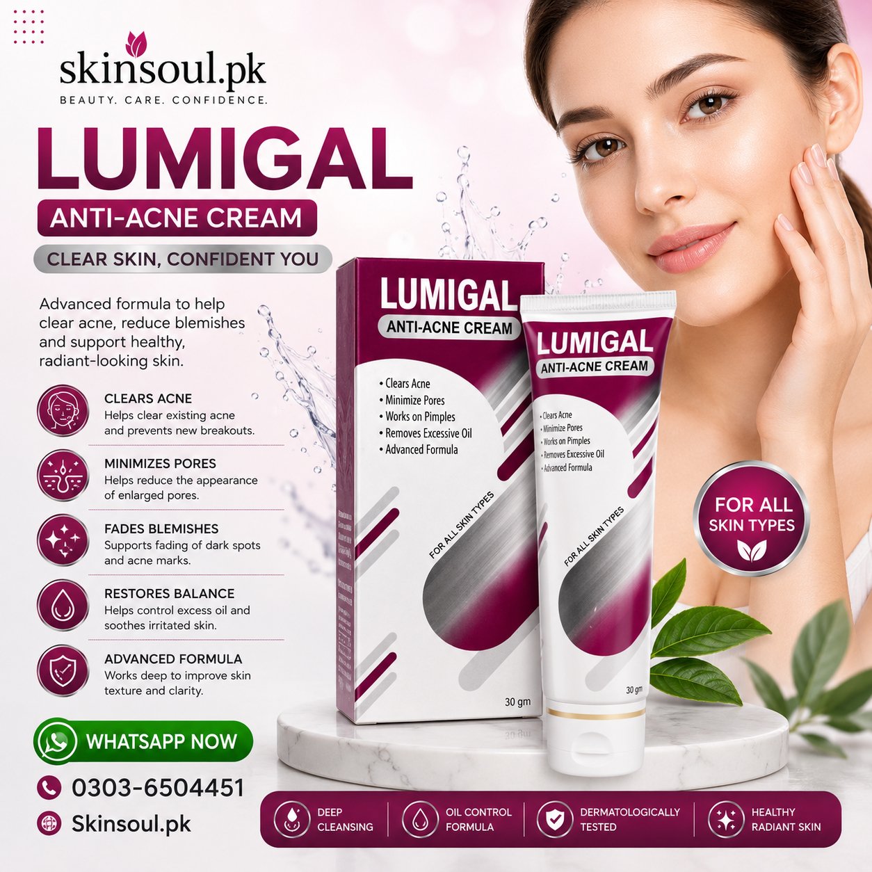 Lumigal Anti-Acne Cream 30g – Daily Skincare Cream for Acne-Prone Skin