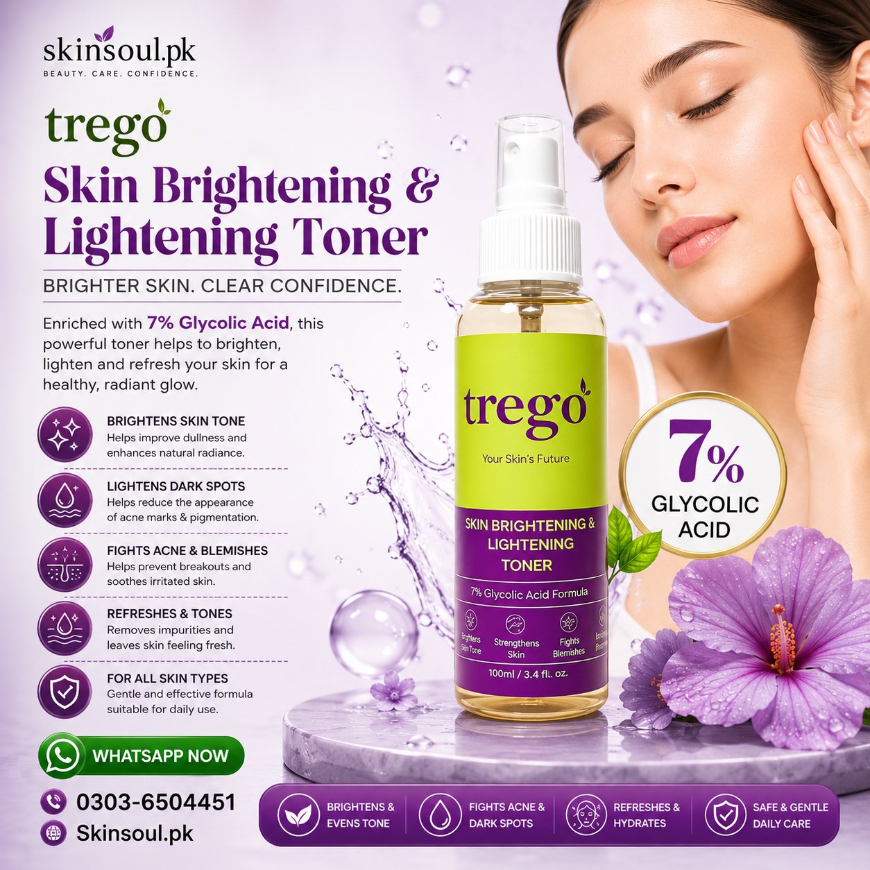 Trego Skin Brightening & Lightening Toner – Daily Face Toner | SkinSoul.pk