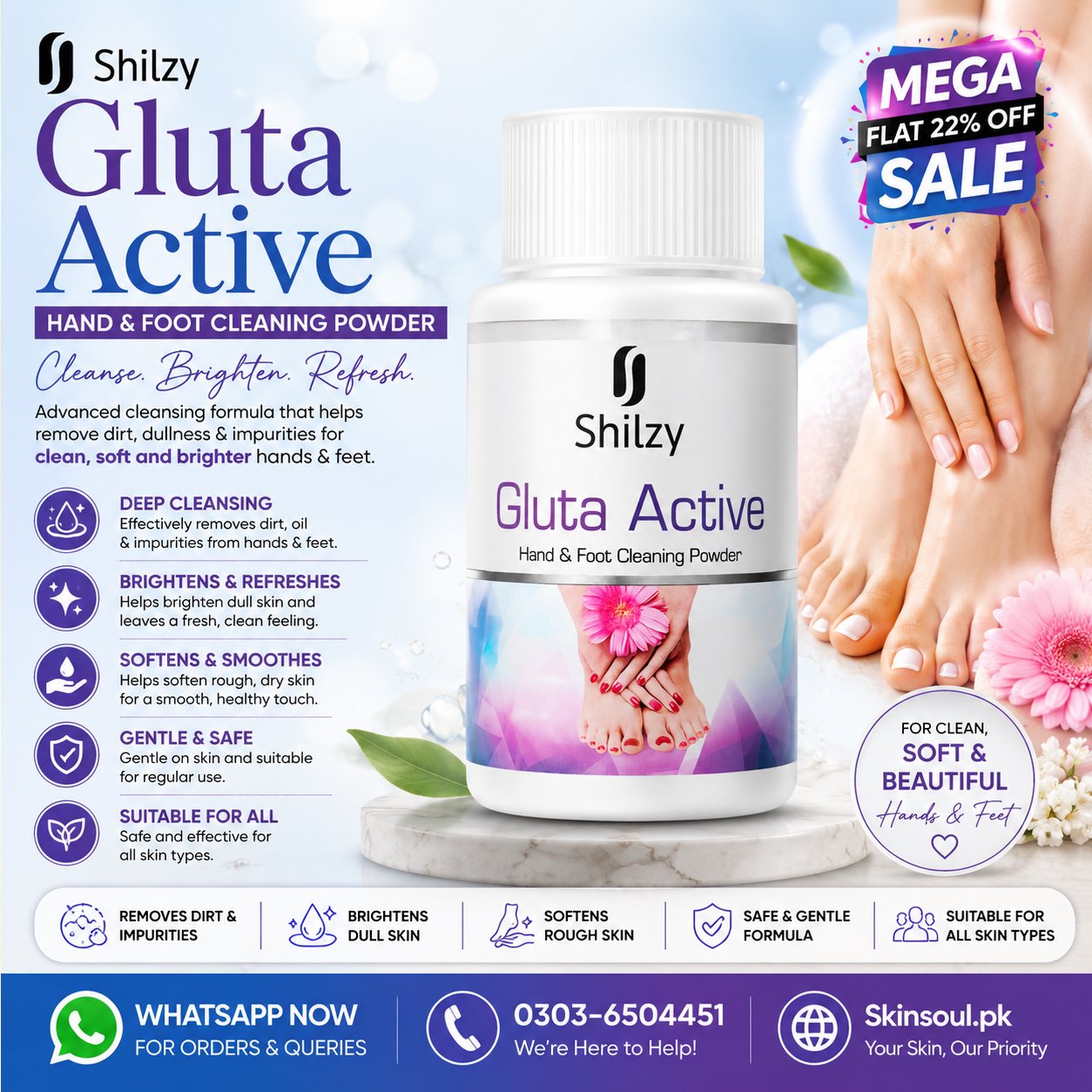 Shilzy Gluta Active Hand & Foot Cleaning Powder Price in Pakistan