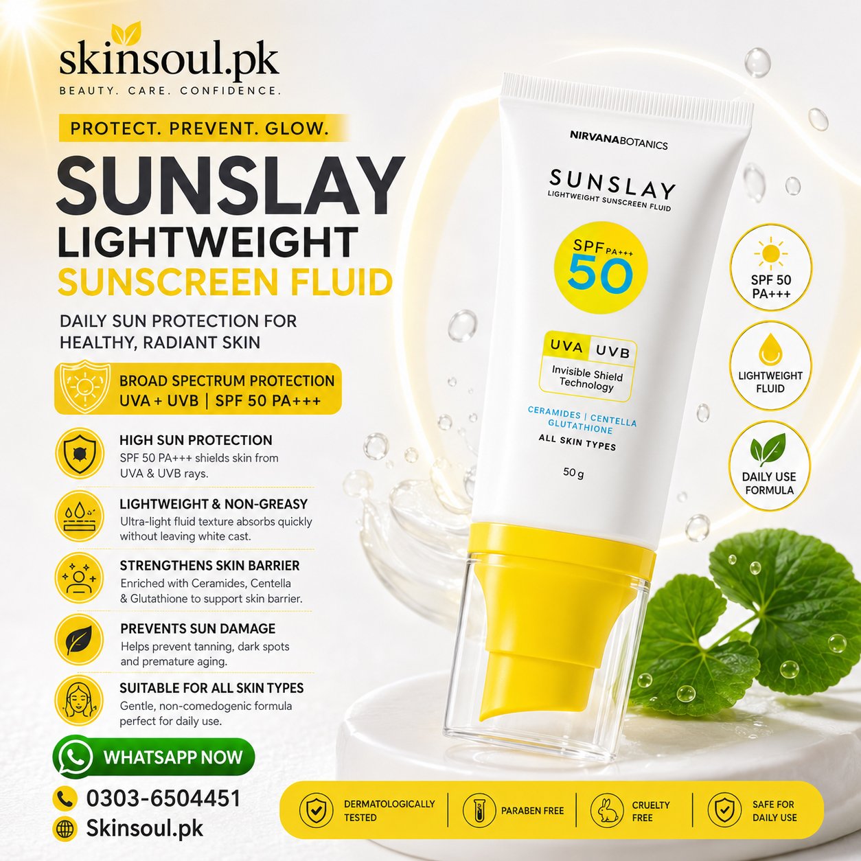 Sunslay SPF 50 Sunscreen 50g – Broad Spectrum UVA & UVB Protection | SkinSoul.pk